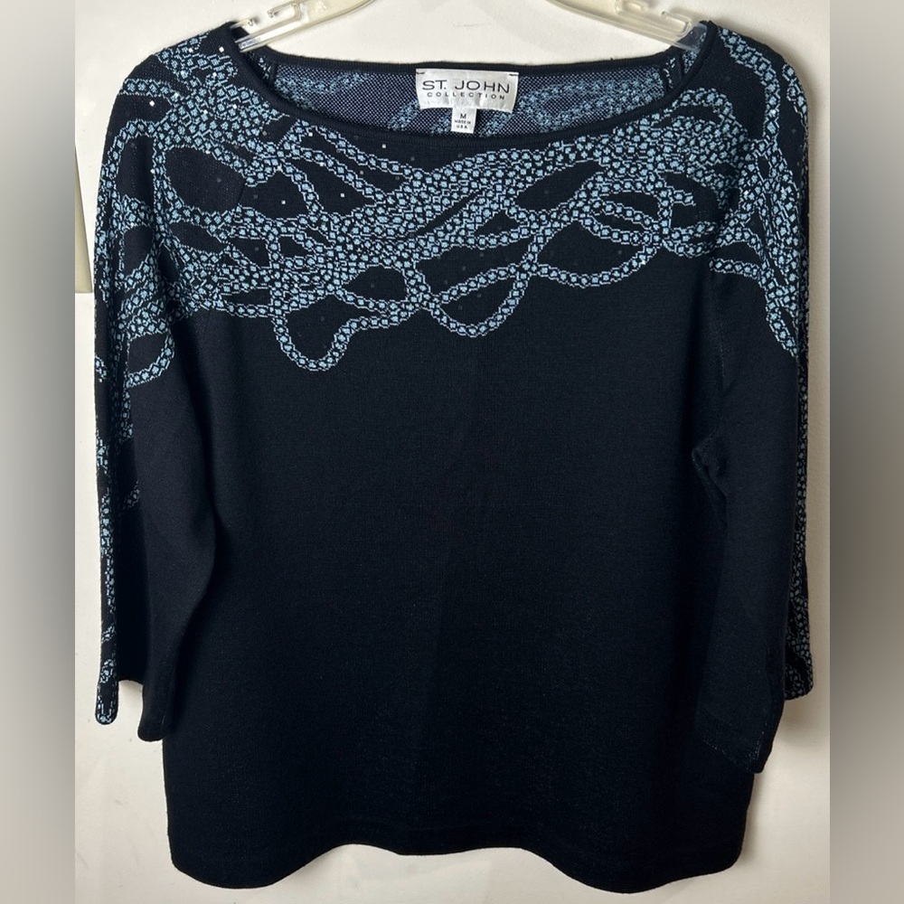 St. John Collection Sweater Chain Link Pattern Women’s M Designer Luxury READ‎
